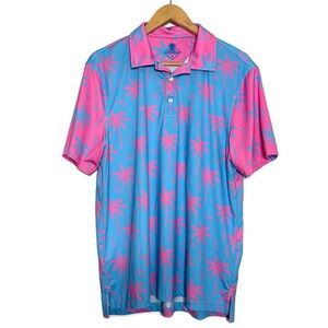Chubbies Blue And Pink Palm Tree Polo Shirt Men’s Size Medium